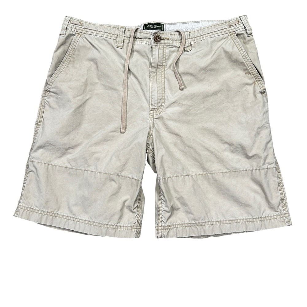 Eddie Bauer Mens Khaki Cotton Drawstring Utility Shorts Size 38 Tan Outdoor